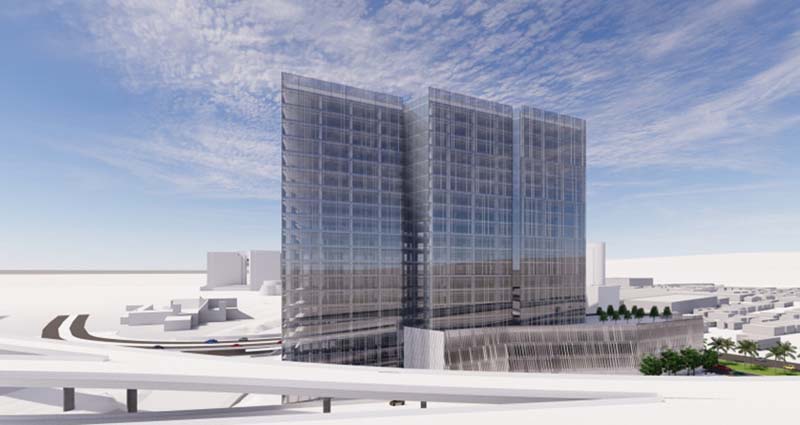 The proposed mixed-use development would feature two towers connected by a skybridge.