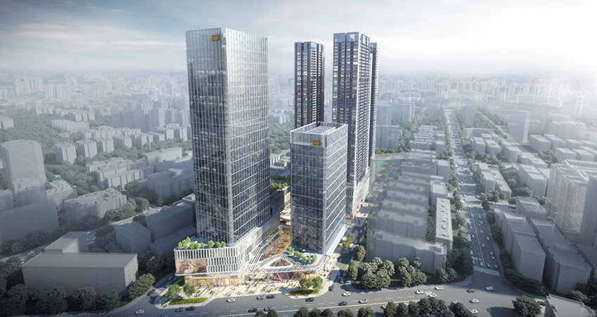 The multi-use complex is part of regeneration of the old industrial district of Sungang. (c) 10 Design.