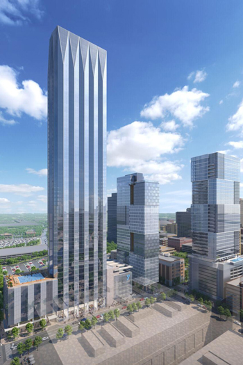 A rendering for the new high-rise project that will be located on the site of the YMCA of Middle Tennessee in Nashville. Image credit: Credit of Goettsch Partners.